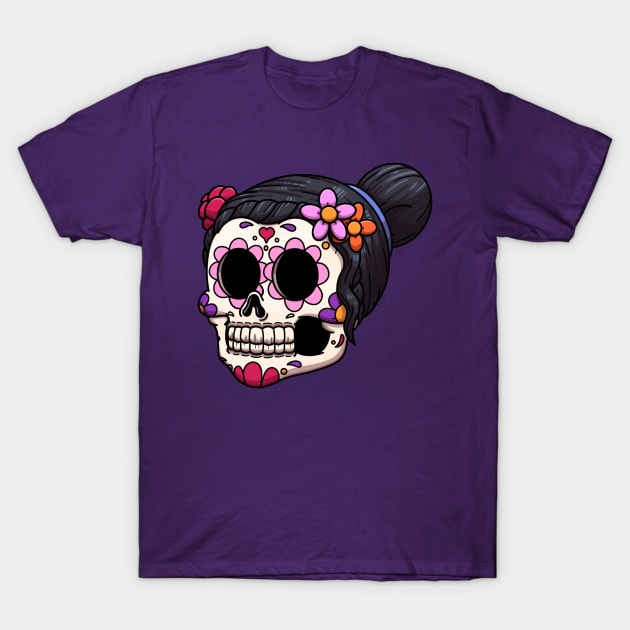 Female Dia De Los Muertos Sugar Skull T-Shirt by TheMaskedTooner